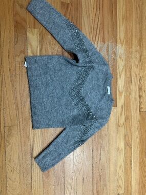 Mango Gray Knit Sweater with Sequin Chevron Accents